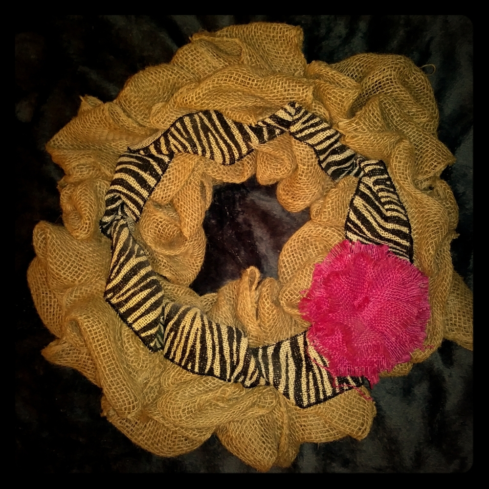 👍burlap zebra pink 🌸 decor wreath